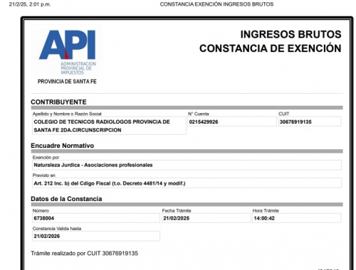 Excencion a Ingresos Brutos